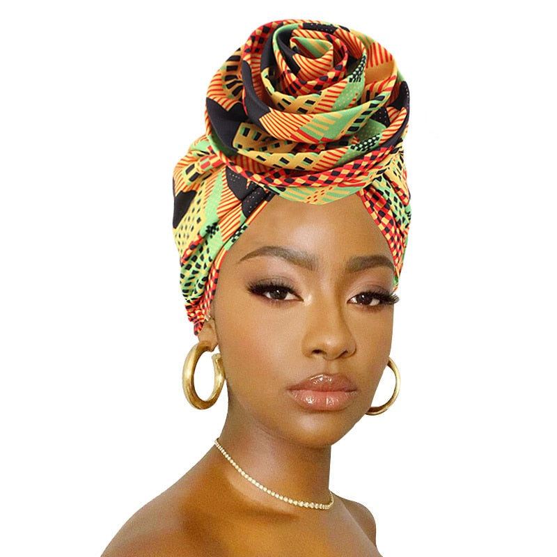 African Print Stretch Bandana Head Wrap