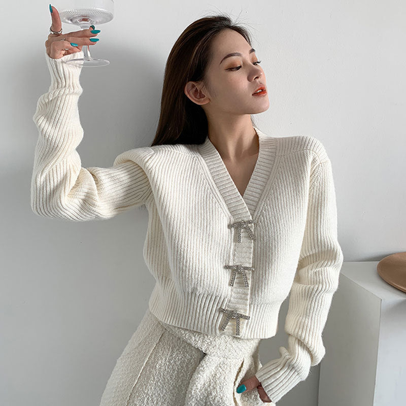 Knitted Cardigan V-neck Long-sleeve for Women