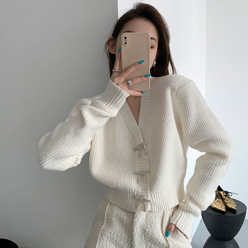 Knitted Cardigan V-neck Long-sleeve for Women