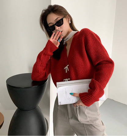 Knitted Cardigan V-neck Long-sleeve for Women