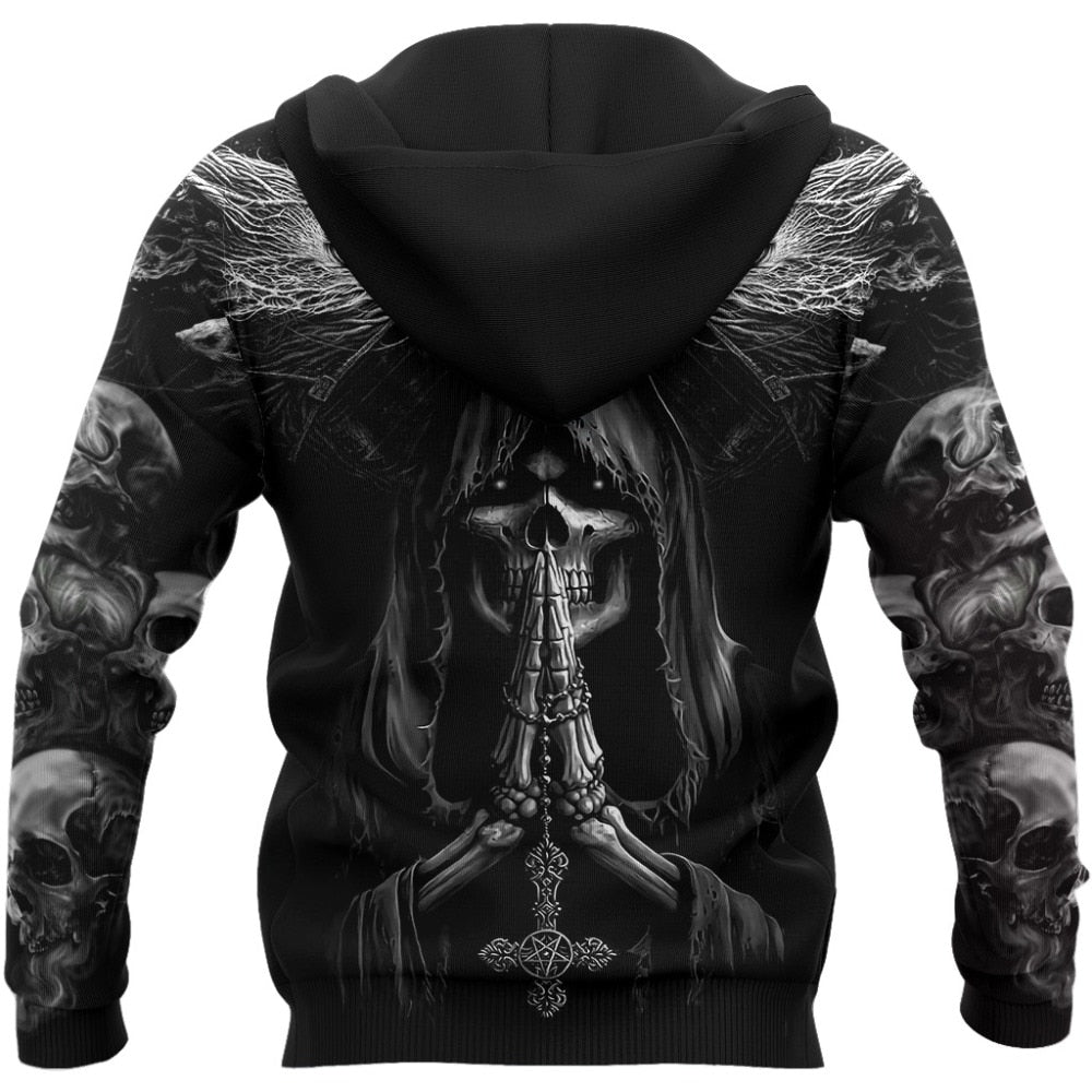 Skull Tattoo 3D All Over Printed Mens Sweatshirt Unisex Zip Pullover Casual Hoodies