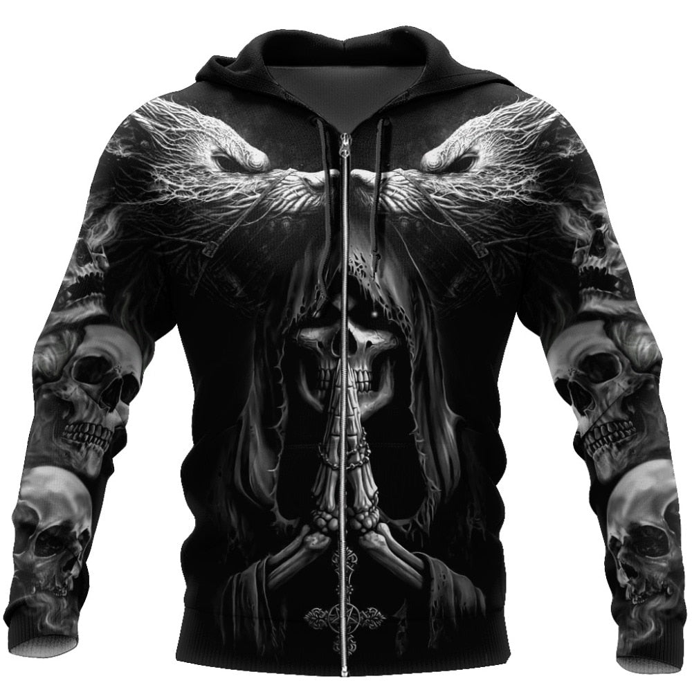 Skull Tattoo 3D All Over Printed Mens Sweatshirt Unisex Zip Pullover Casual Hoodies