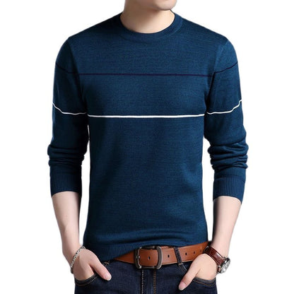 Knitted Sweater Round Neck Long Sleeve Pullover Stripe Patchwork