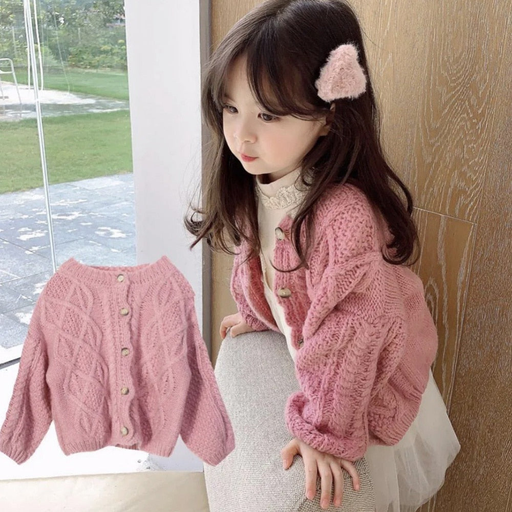 Retro Knitted Sweater Toddler Girls Thickened Cardigan