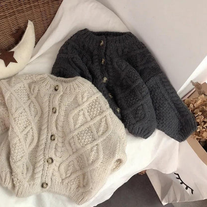 Retro Knitted Sweater Toddler Girls Thickened Cardigan