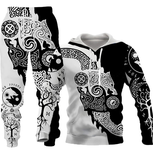 Winter 3d Printed Wolf Men Hooded Sweater Pants Tracksuits 2 Piece Set