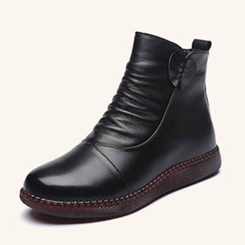 Thick-soled Leather Winter Boots for Women