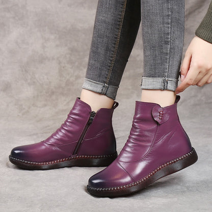 Thick-soled Leather Winter Boots for Women