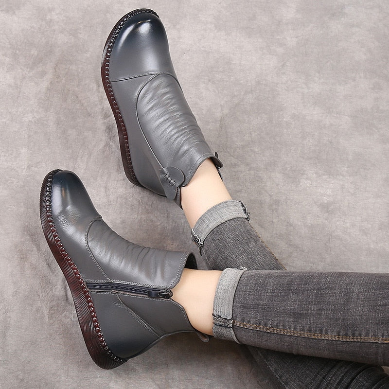 Thick-soled Leather Winter Boots for Women