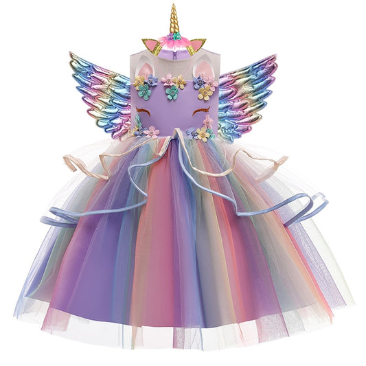 Unicorn Tutu Dress Pastel Rainbow Princess Girls Birthday Party Dress