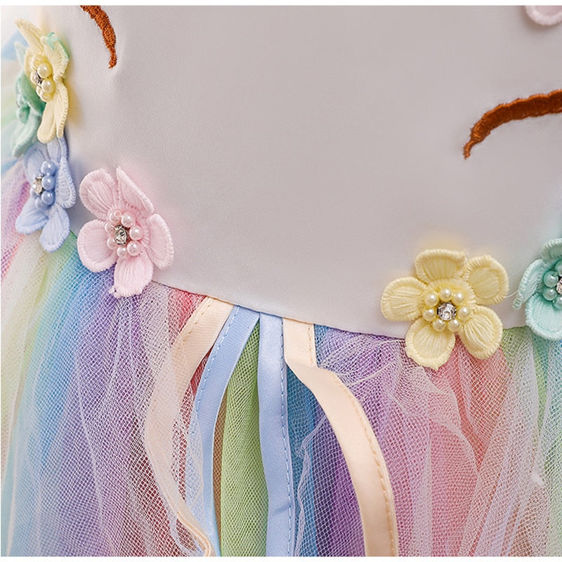 Unicorn Tutu Dress Pastel Rainbow Princess Girls Birthday Party Dress