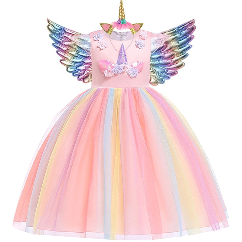 Unicorn Tutu Dress Pastel Rainbow Princess Girls Birthday Party Dress
