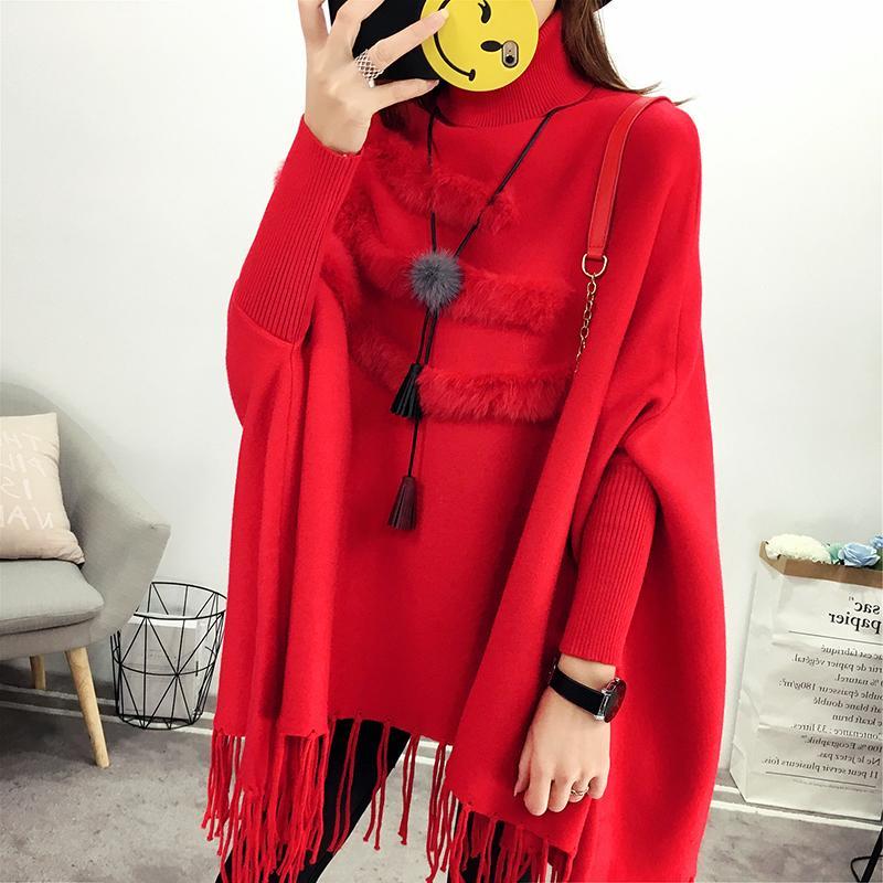 One Size Cloak Sweater High Collar for Women