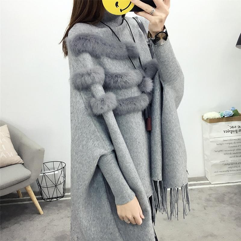 One Size Cloak Sweater High Collar for Women