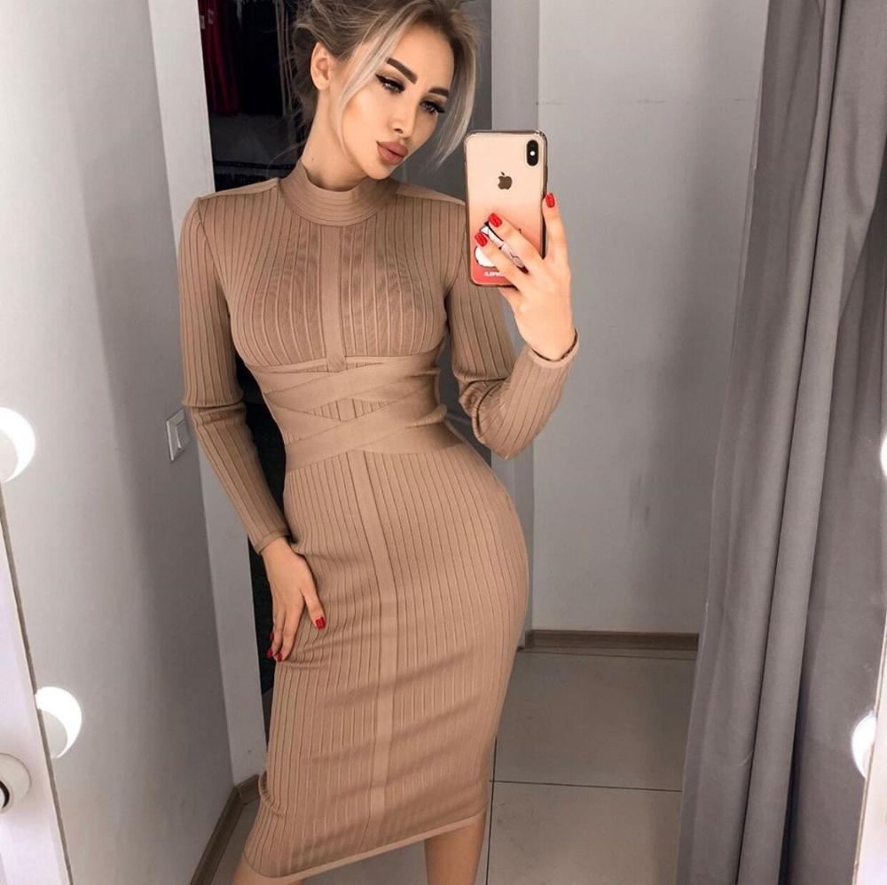 Turtleneck Long Sleeve Lace Up Bandage Dress