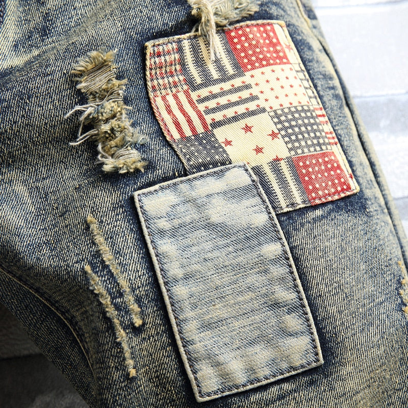 Retro Style Ripped Denim Shorts for Men