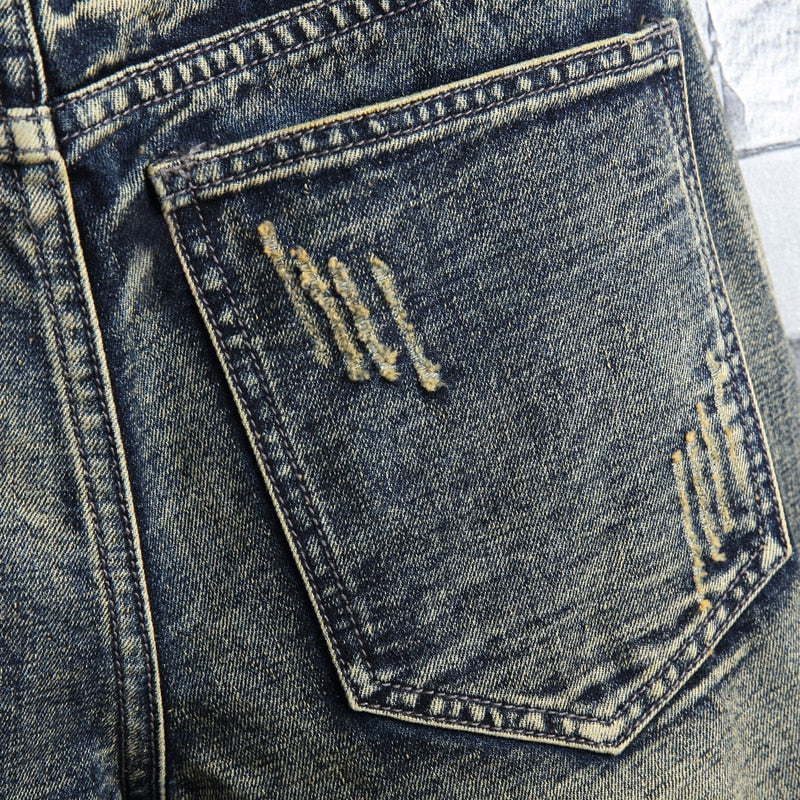 Retro Style Ripped Denim Shorts for Men