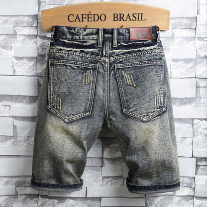 Retro Style Ripped Denim Shorts for Men