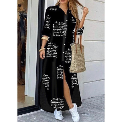 Long Sleeve Maxi Dresses Laides Turn-down Collar Shirt Dress