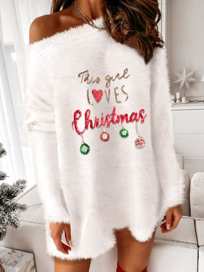 Sequins Long Sleeve Fluffy Sweater Christmas Dress