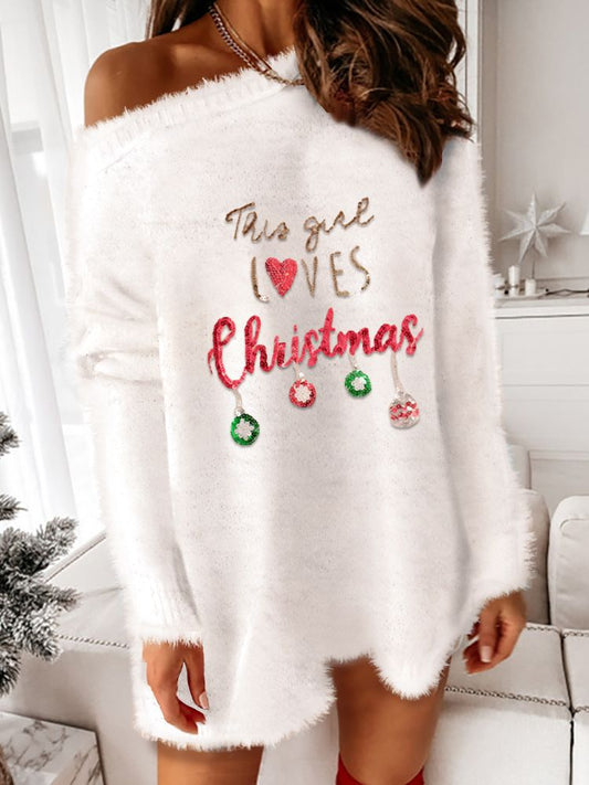 Sequins Long Sleeve Fluffy Sweater Christmas Dress