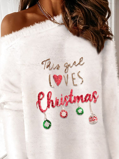 Sequins Long Sleeve Fluffy Sweater Christmas Dress