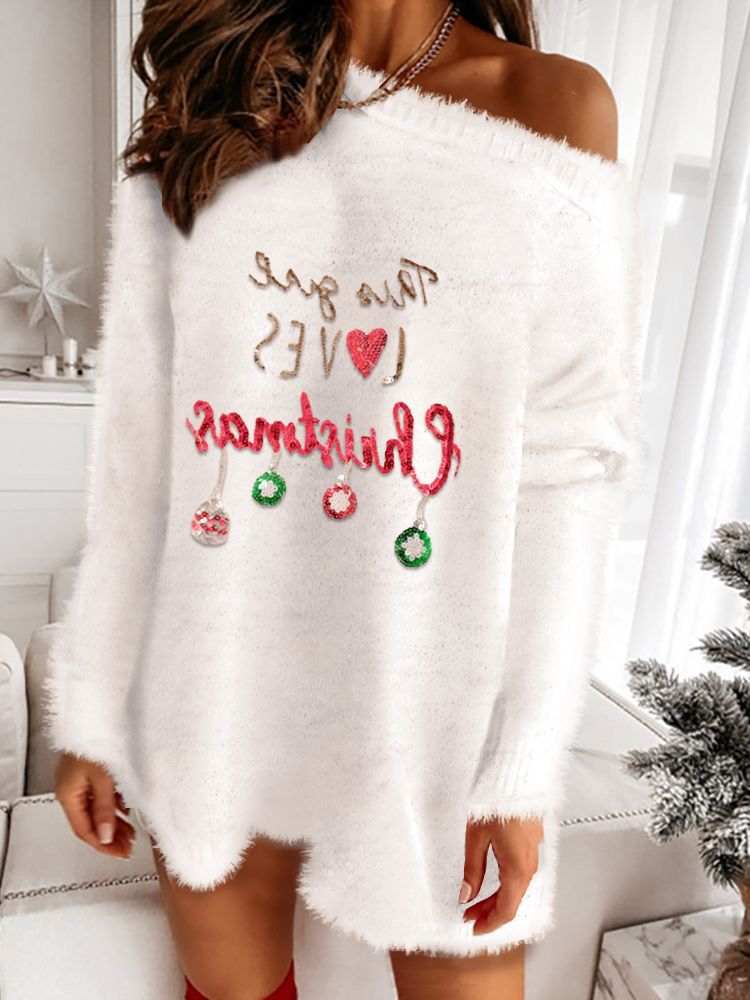 Sequins Long Sleeve Fluffy Sweater Christmas Dress