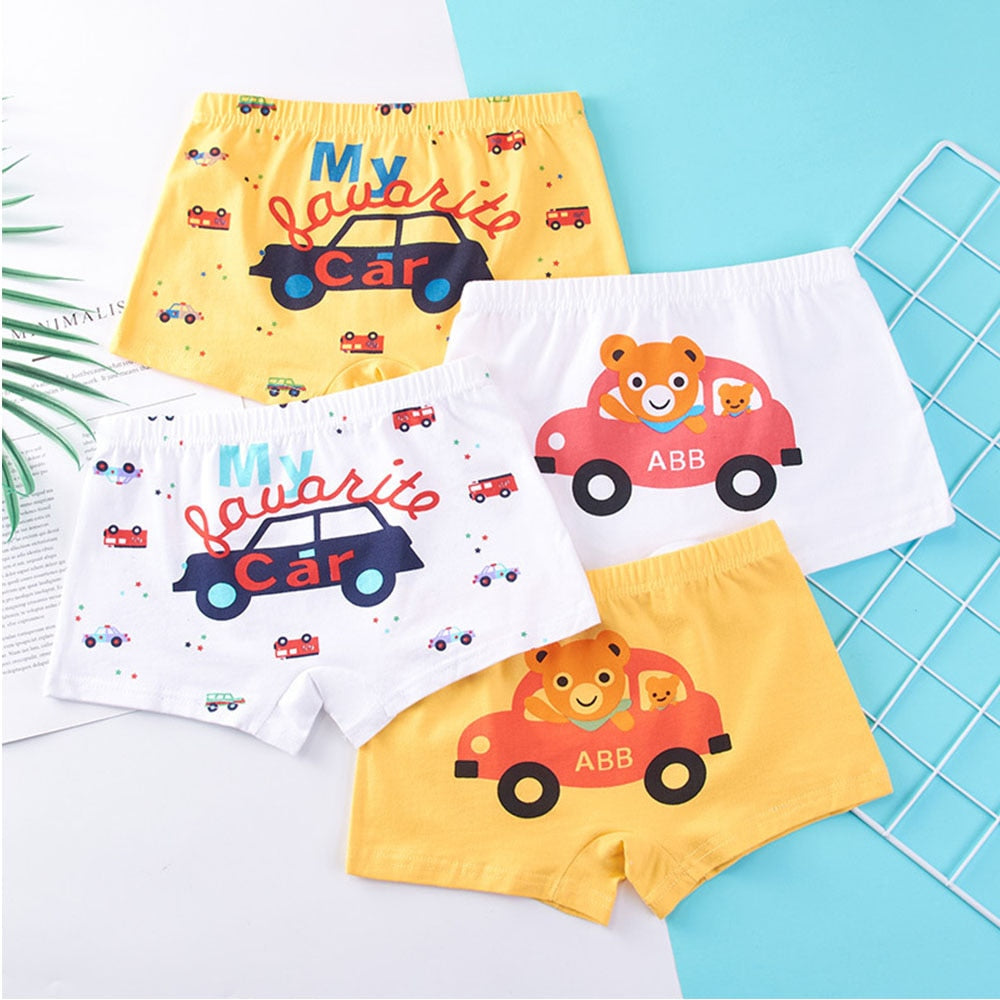 Kids Cartoon Shorts Soft Cotton Underpants Car Pattern 4/5pcs/lot