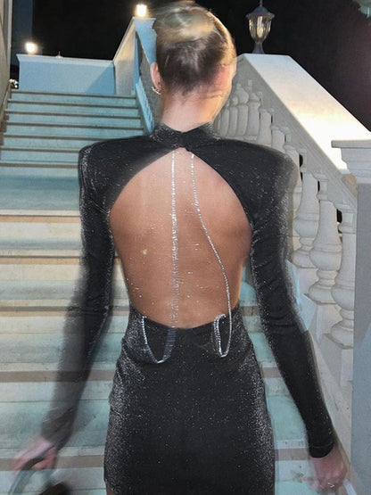 Sexy Backless Chain Glitter Party Dress For Women