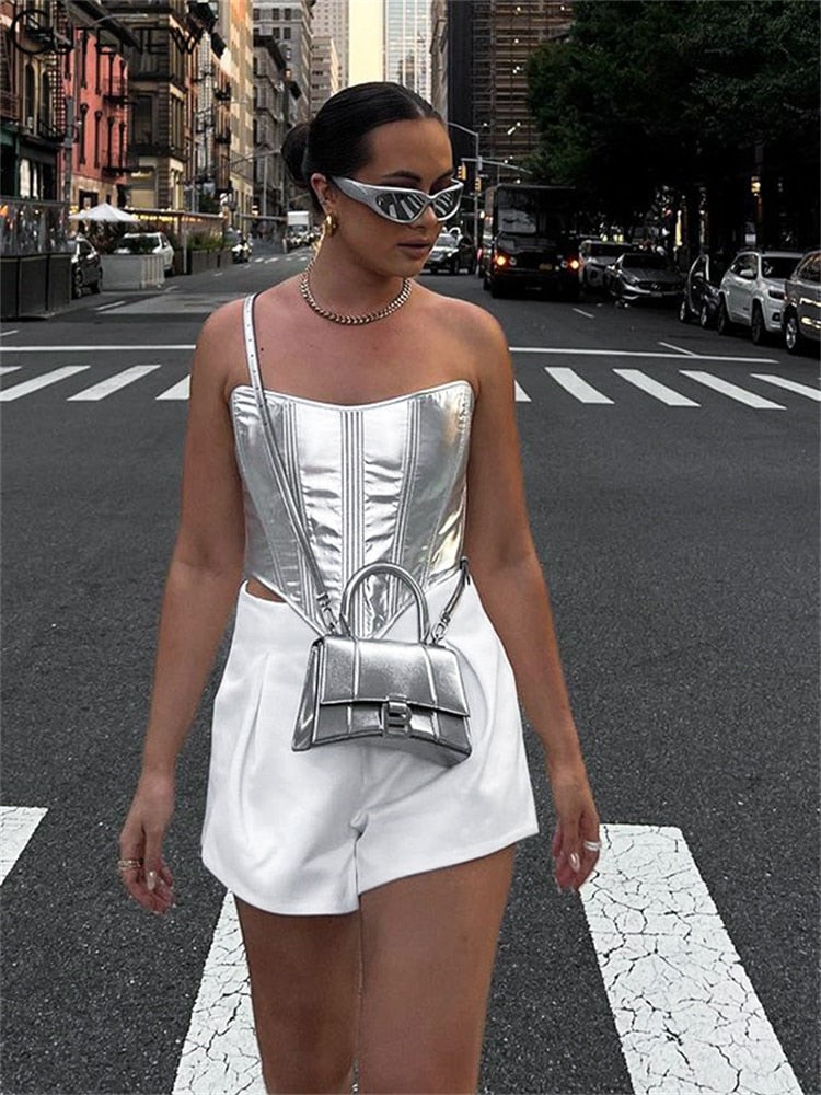 Slim Undercoat Corset Metallic Vest Top