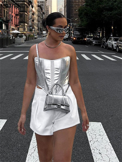 Slim Undercoat Corset Metallic Vest Top