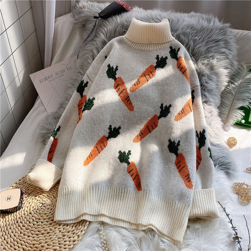 Knitted Sweater Women Carrot Pattern Long Sleeve Pullover