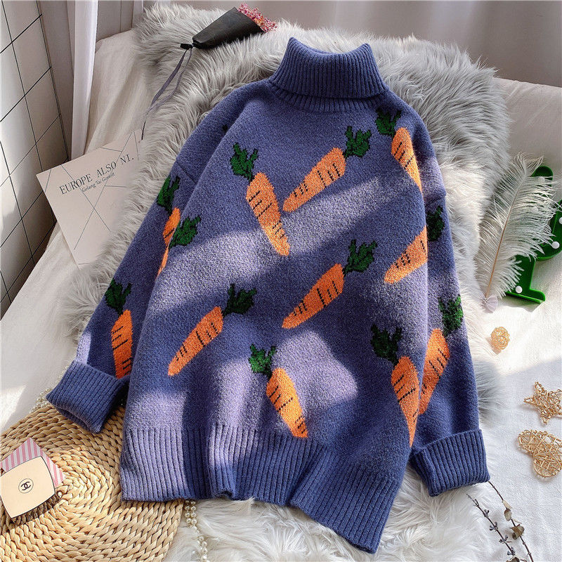 Knitted Sweater Women Carrot Pattern Long Sleeve Pullover