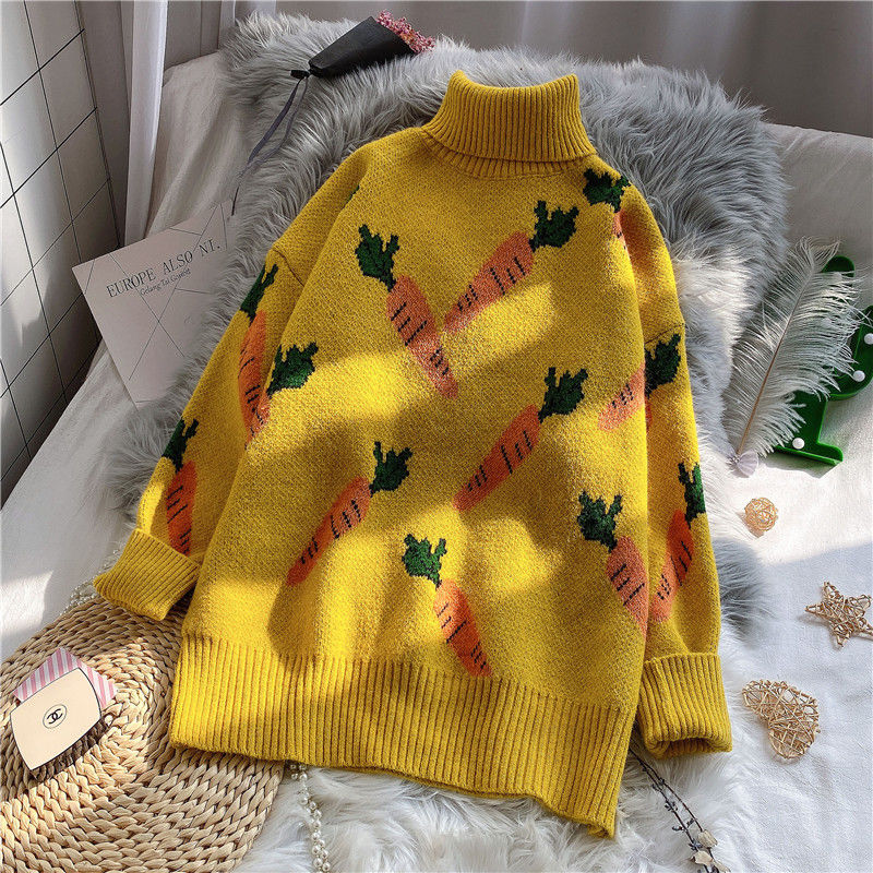 Knitted Sweater Women Carrot Pattern Long Sleeve Pullover