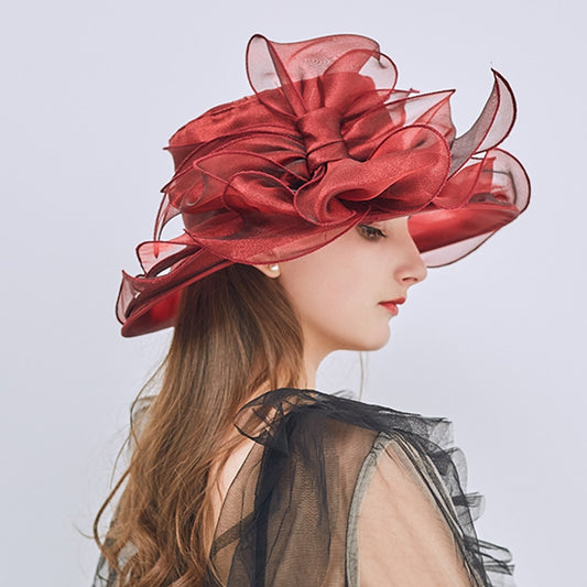 Elegant Bow Lady Hat Summer Organza Wide Brim Sunscreen Kentucky Derby Hats For Women