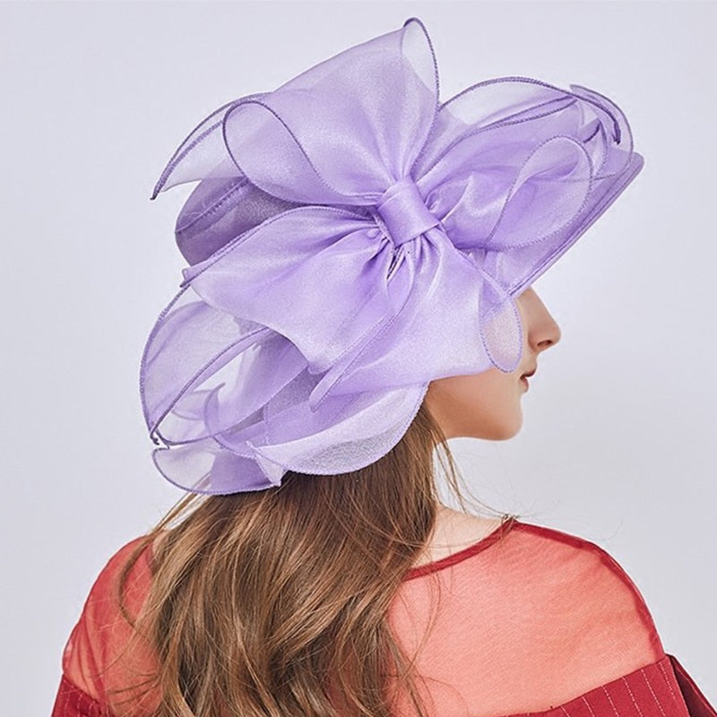 Elegant Bow Lady Hat Summer Organza Wide Brim Sunscreen Kentucky Derby Hats For Women