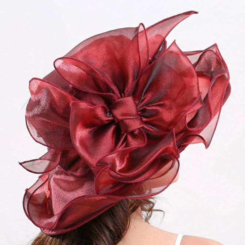 Elegant Bow Lady Hat Summer Organza Wide Brim Sunscreen Kentucky Derby Hats For Women