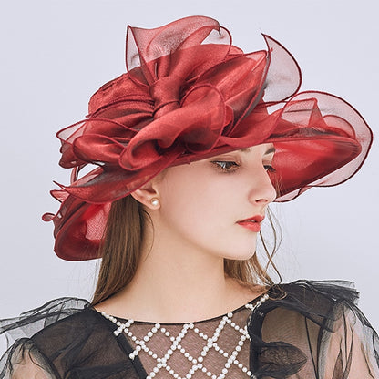 Elegant Bow Lady Hat Summer Organza Wide Brim Sunscreen Kentucky Derby Hats For Women