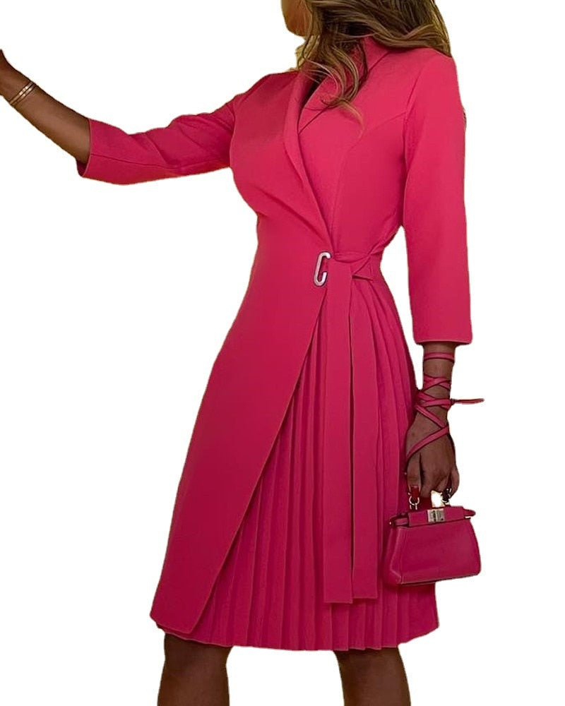 Puff Long Sleeve Elegant Lapel Waist Blazer Dress for Women