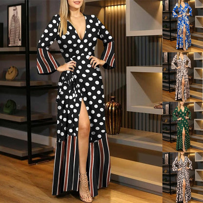 Elegant Printed Long High Split Dress