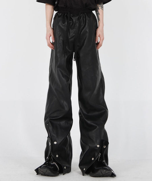 Leather Straight Trousers With Ropes - Leather Pants - Azahshopping