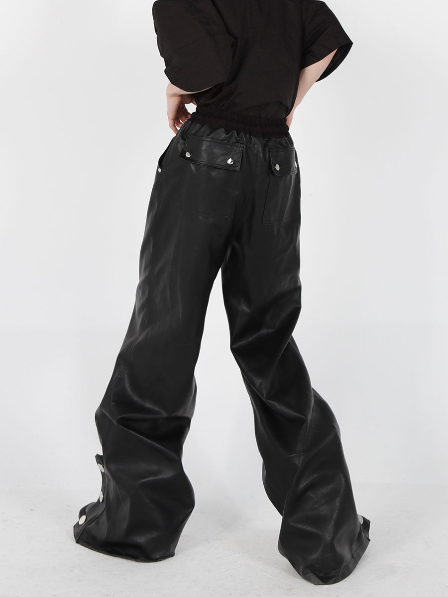 Leather Straight Trousers With Ropes - Leather Pants - Azahshopping