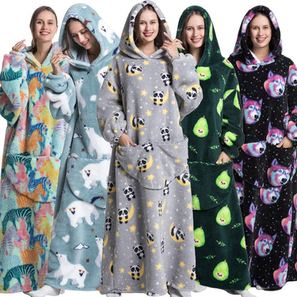 Extra Long Hoodies Winter Tv Blanket Plush Fleece Family Matching Outfits