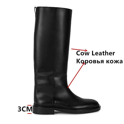 Women Knee High Boots Genuine Leather High Heeled Boots