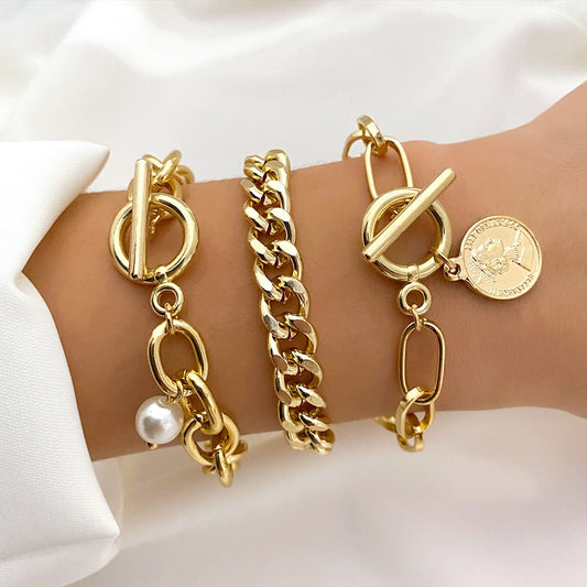 Fashion Statement Metal Bangle Bracelet Trendy Gold Color Chain OT Link Bracelet