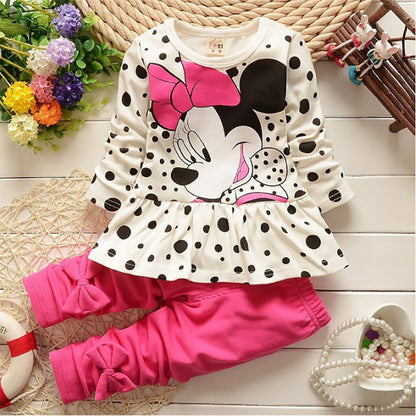 Toddler Kids Cartoon Minnie Dot Long Sleeve T-shirt+pants Sets