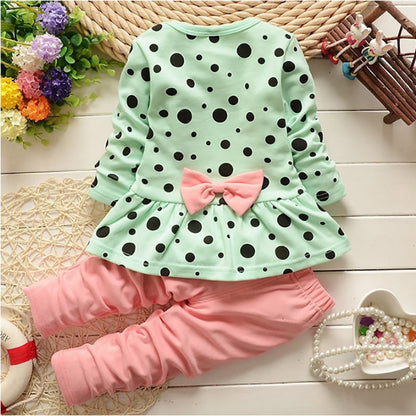 Toddler Kids Cartoon Minnie Dot Long Sleeve T-shirt+pants Sets