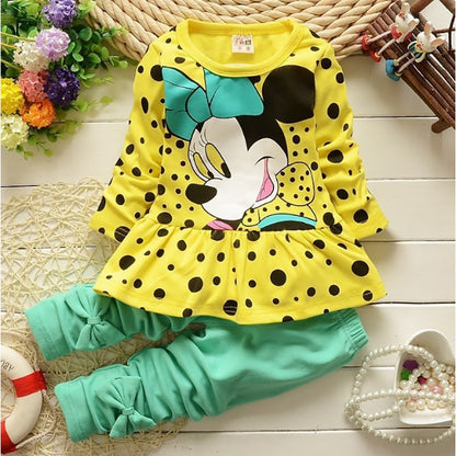 Toddler Kids Cartoon Minnie Dot Long Sleeve T-shirt+pants Sets