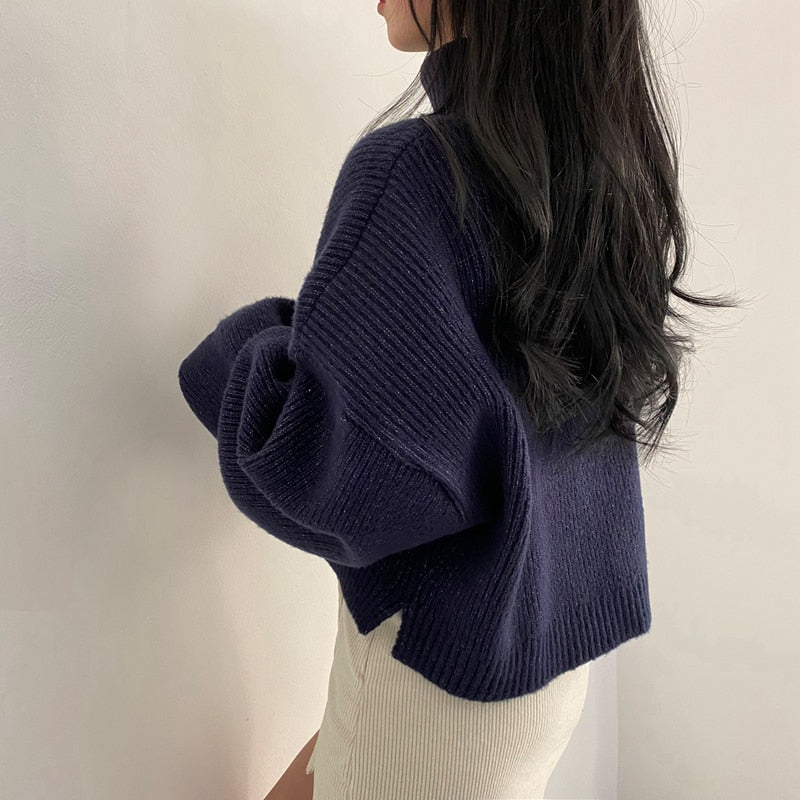 One Size Turtleneck Crop Sweater for Women
