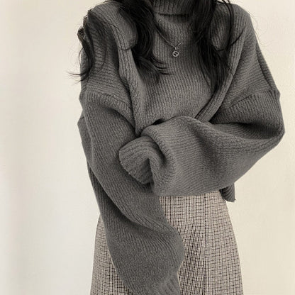 One Size Turtleneck Crop Sweater for Women
